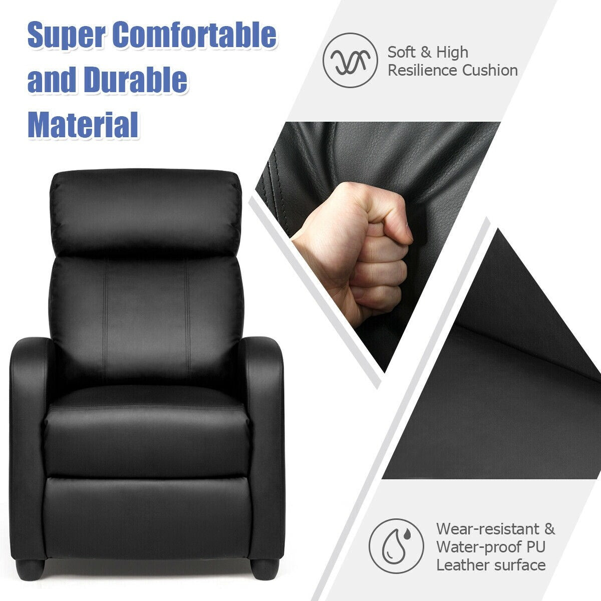 Fauteuil inclinable massant Gymax, canapé simple, siège rembourré avec repose-pieds
