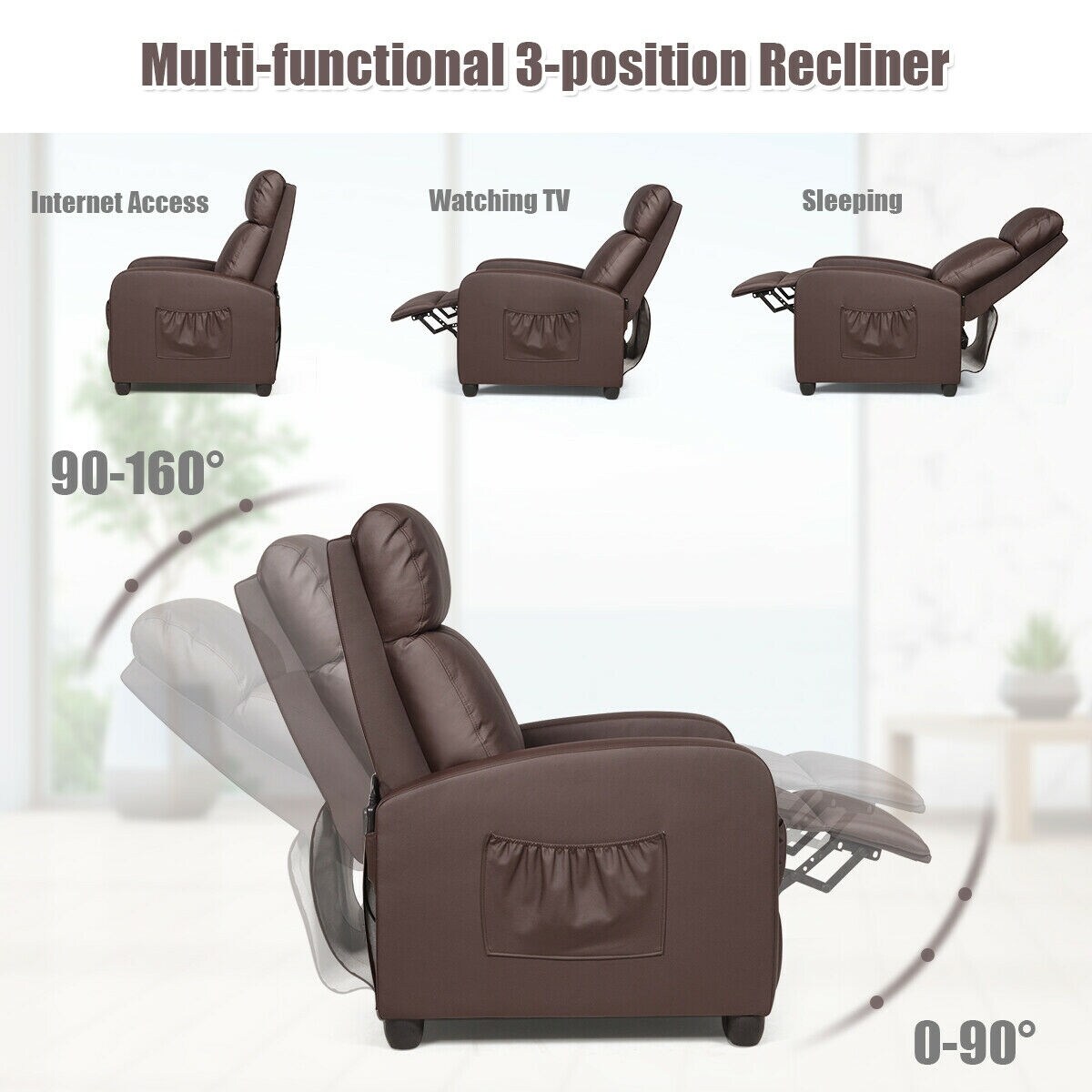Fauteuil inclinable massant Gymax, canapé simple, siège rembourré avec repose-pieds
