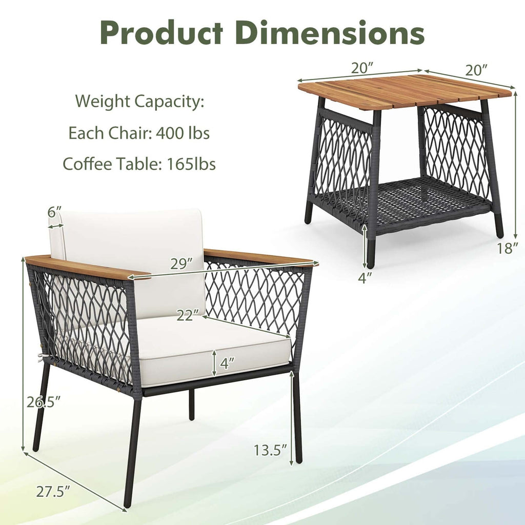 Ensemble de 3 meubles Gymax avec table basse à 2 niveaux en bois d'acacia