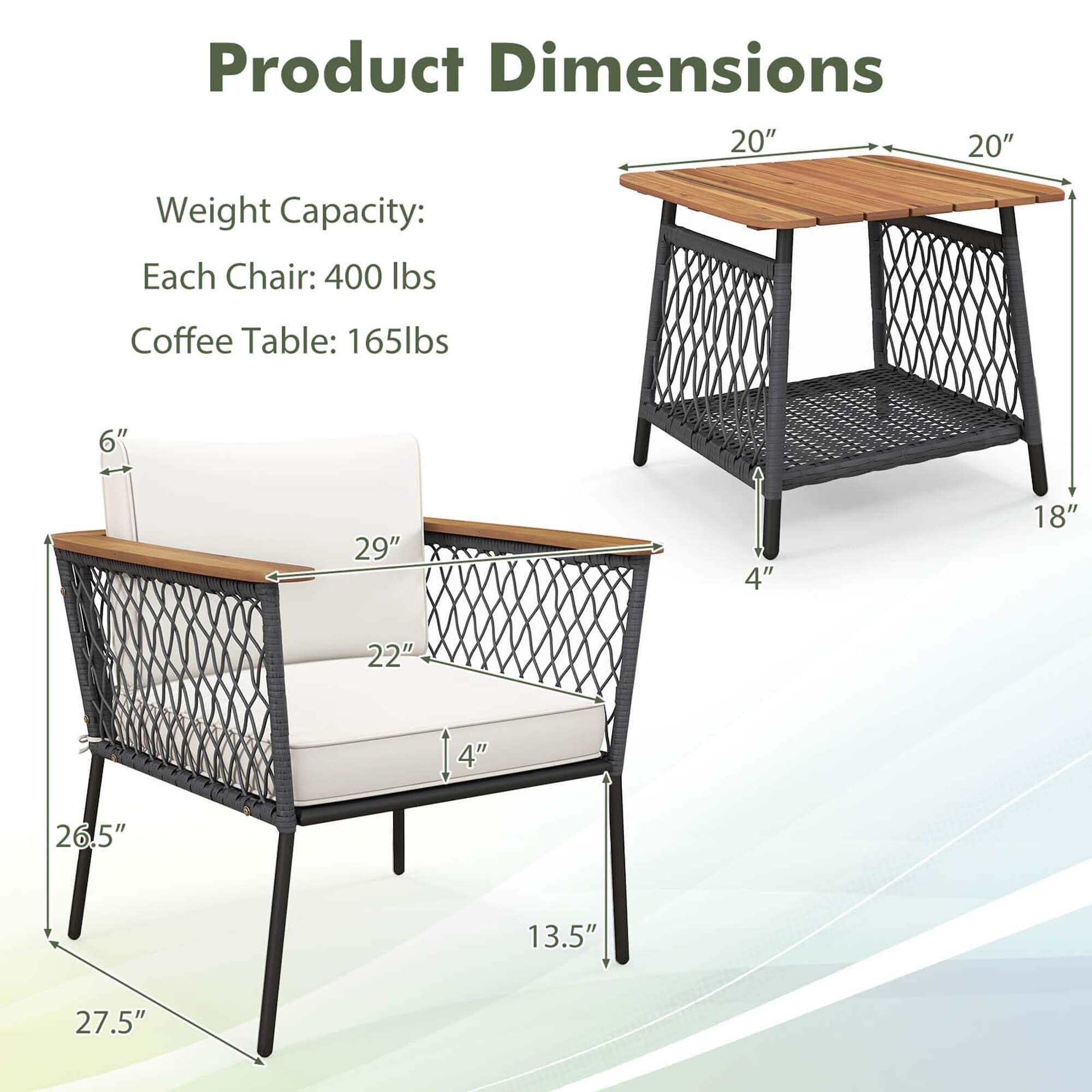 Ensemble de 3 meubles Gymax avec table basse à 2 niveaux en bois d'acacia
