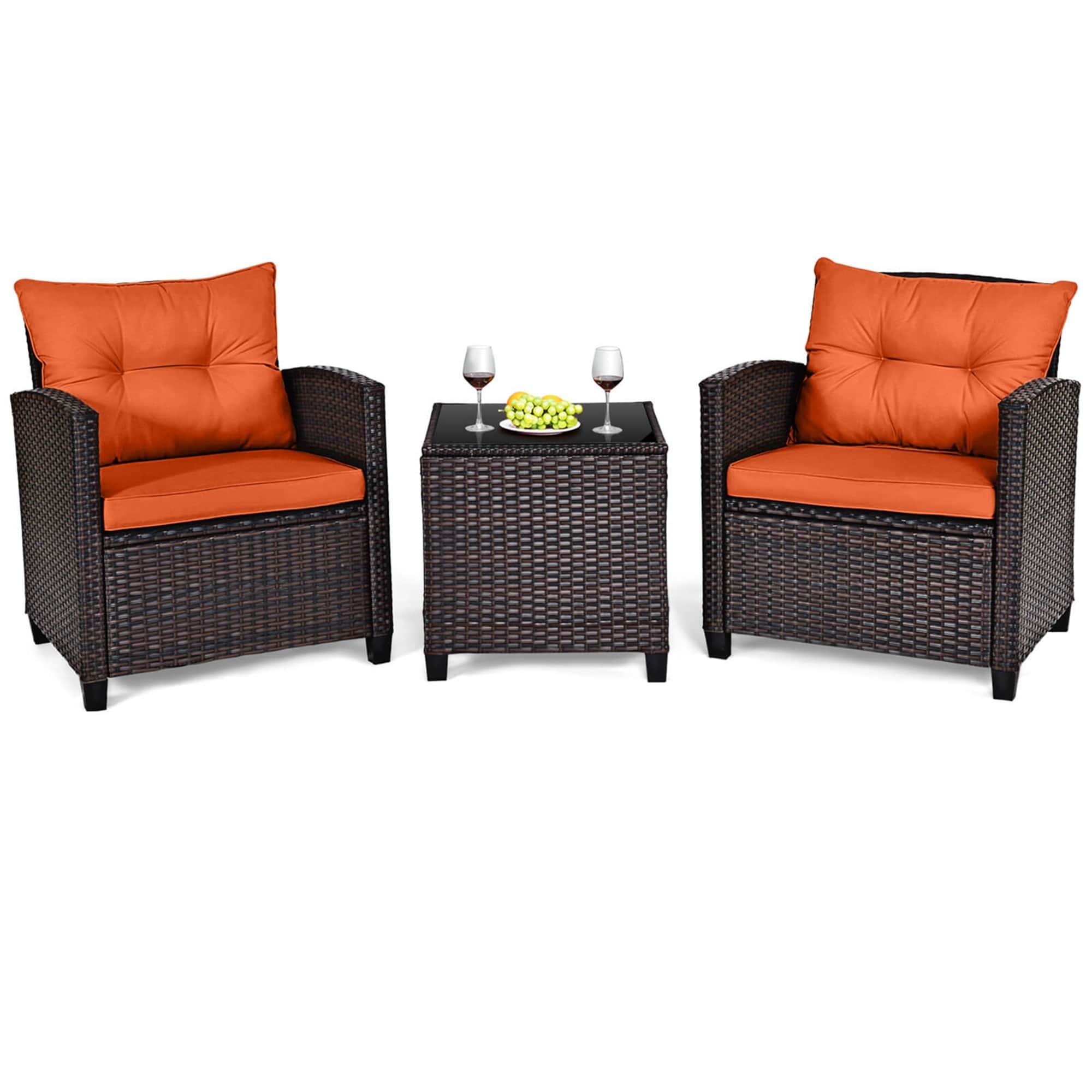 Ensemble de 3 meubles de jardin en rotin Gymax avec coussins