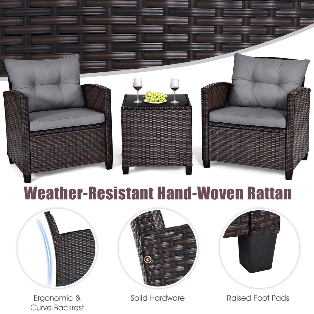 Ensemble de 3 meubles de jardin en rotin Gymax avec coussins