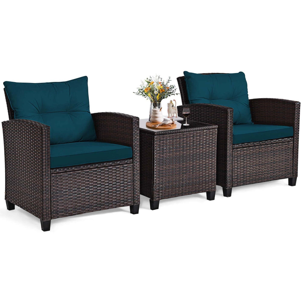 Ensemble de 3 meubles de jardin en rotin Gymax avec coussins