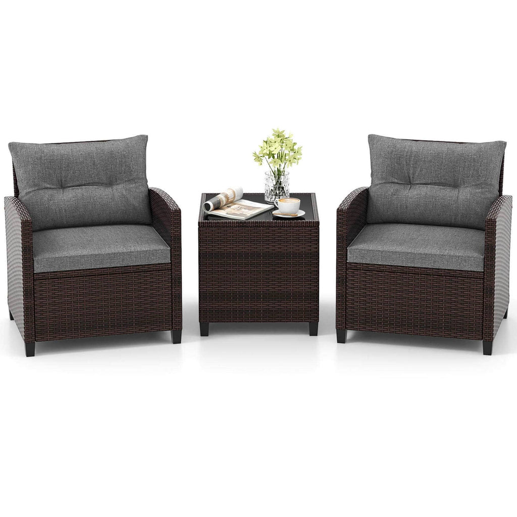 Ensemble de 3 meubles de jardin en rotin Gymax avec coussins