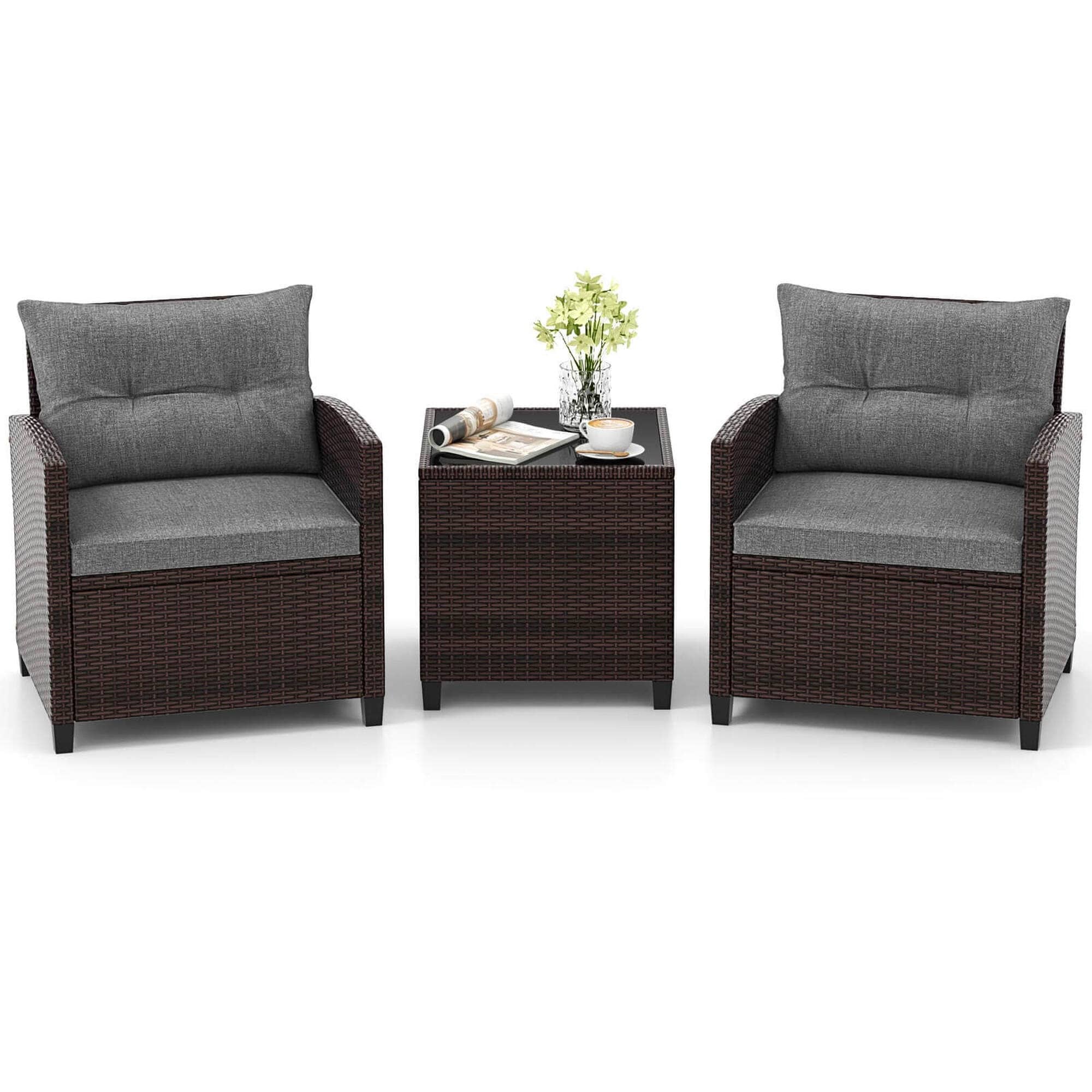 Ensemble de 3 meubles de jardin en rotin Gymax avec coussins