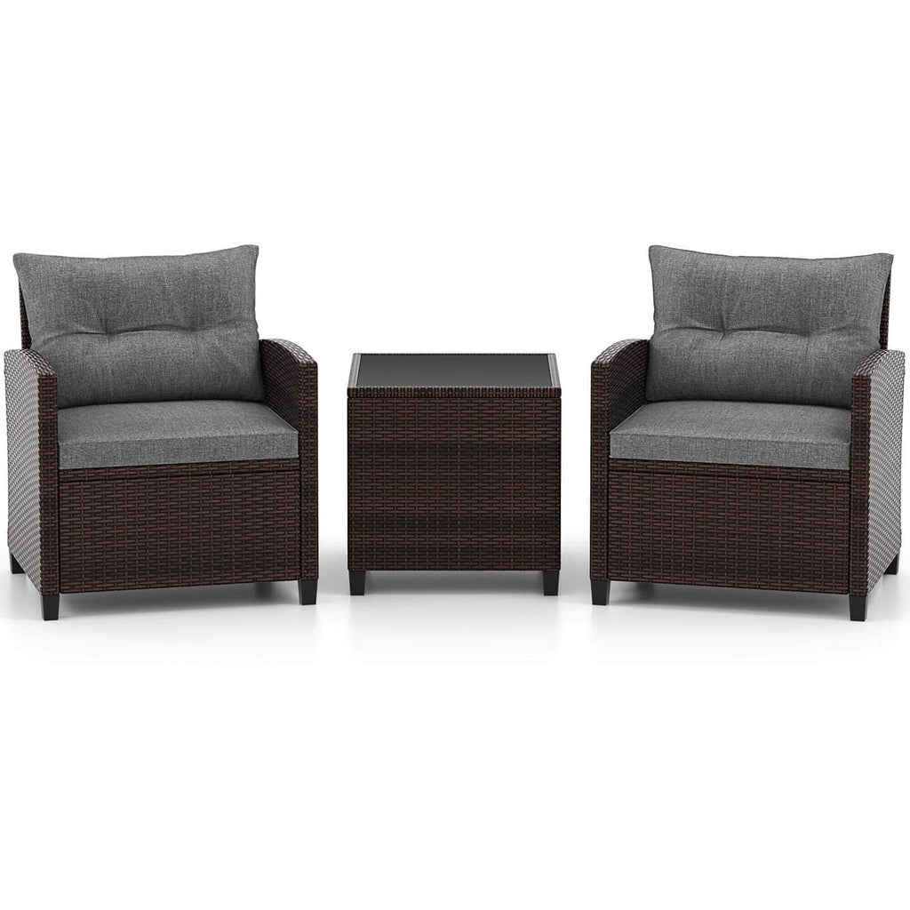 Ensemble de 3 meubles de jardin en rotin Gymax avec coussins
