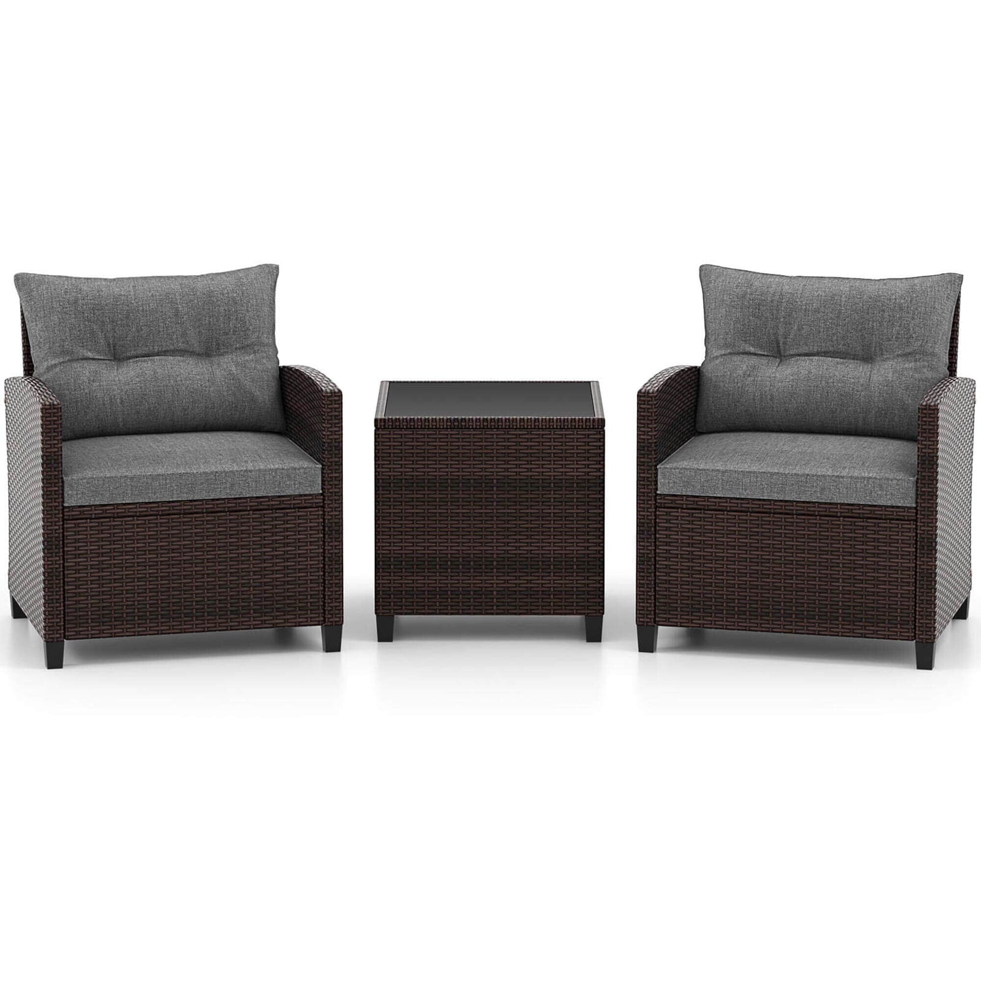 Ensemble de 3 meubles de jardin en rotin Gymax avec coussins