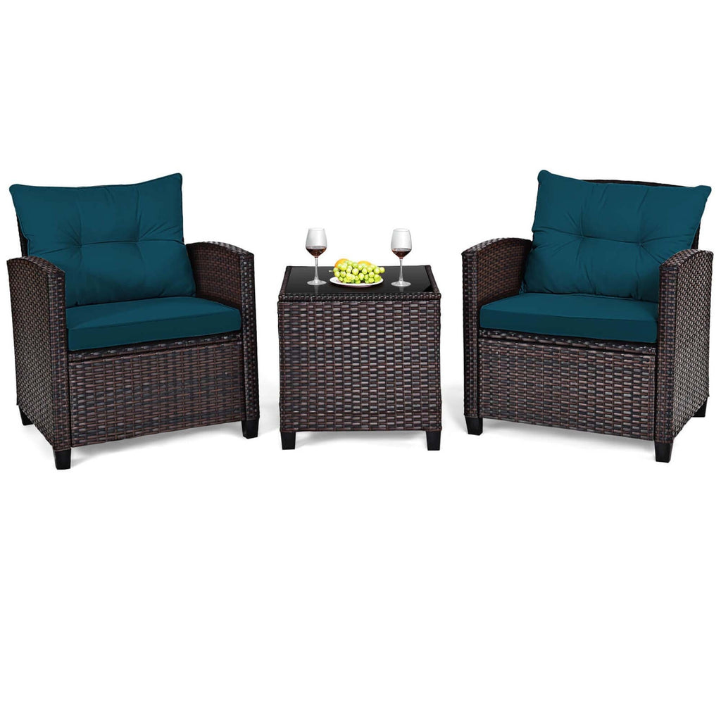 Ensemble de 3 meubles de jardin en rotin Gymax avec coussins