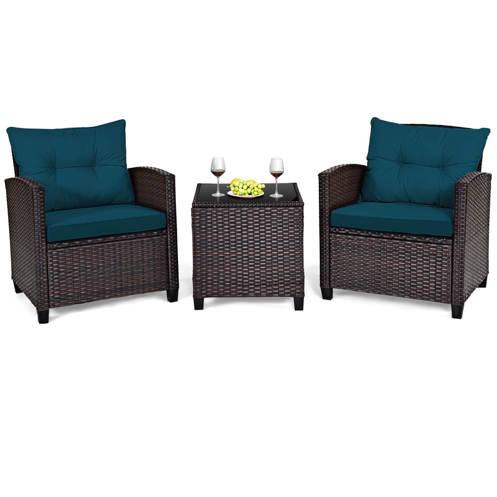 Ensemble de 3 meubles de jardin en rotin Gymax avec coussins