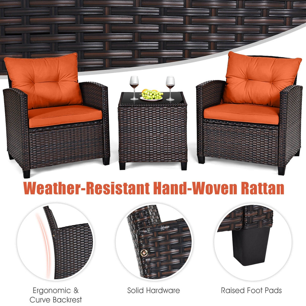 Ensemble de 3 meubles de jardin en rotin Gymax avec coussins