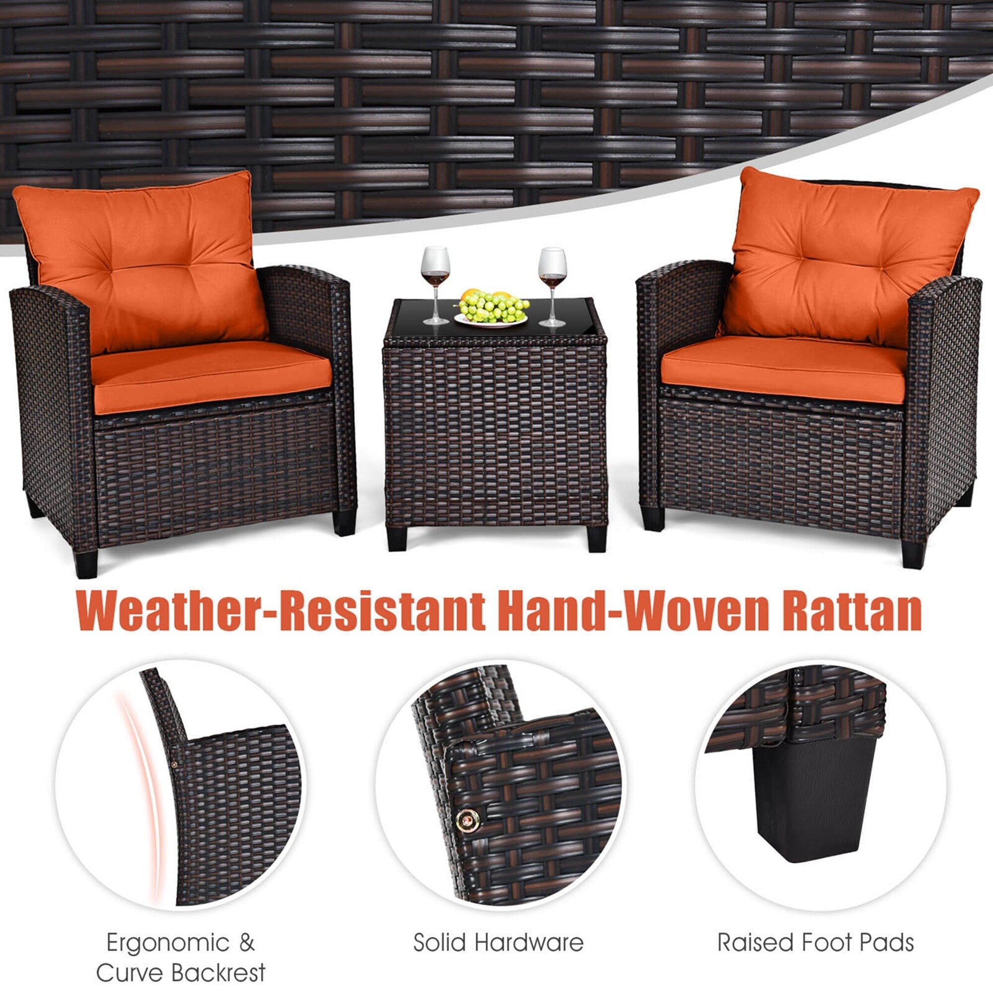 Ensemble de 3 meubles de jardin en rotin Gymax avec coussins