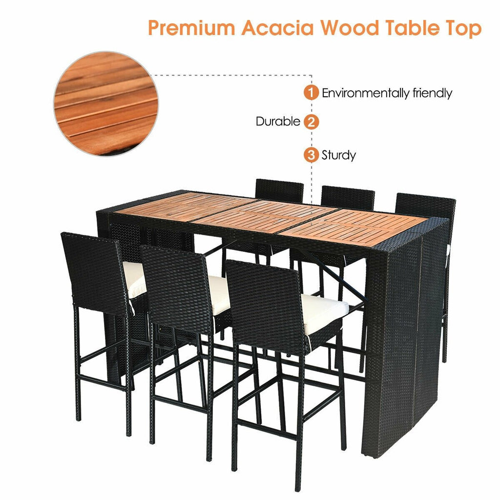 Ensemble de bar en rotin et osier Gymax 7 pièces avec table en bois