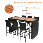 Ensemble de bar en rotin et osier Gymax 7 pièces avec table en bois