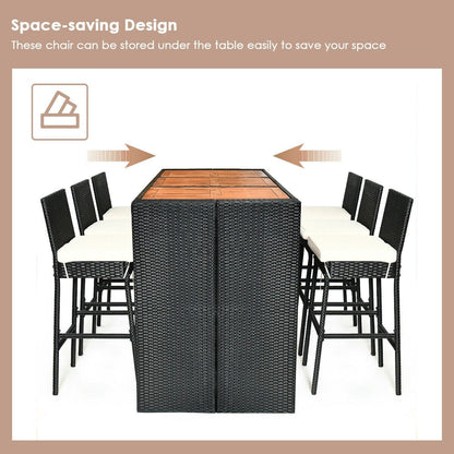 Ensemble de bar en rotin et osier Gymax 7 pièces avec table en bois