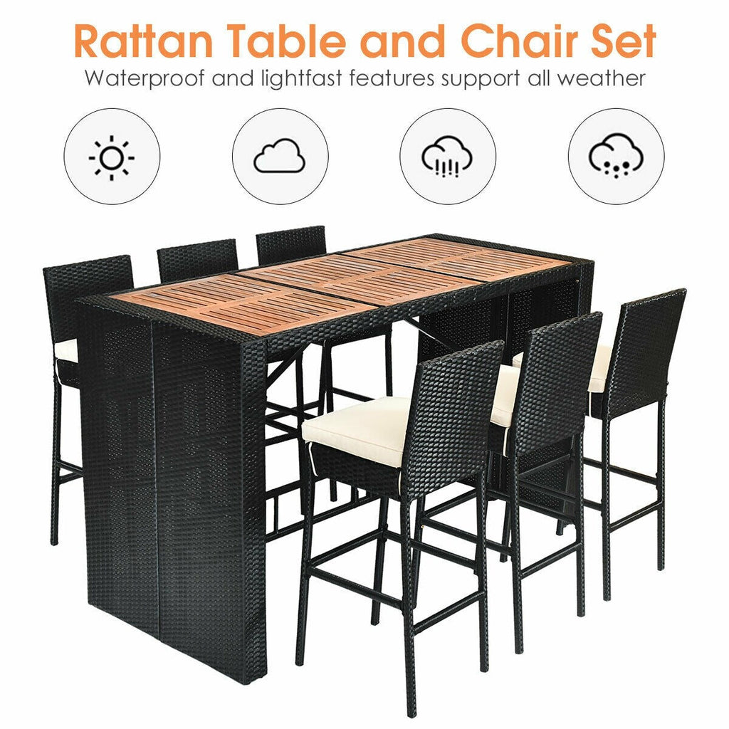 Ensemble de bar en rotin et osier Gymax 7 pièces avec table en bois
