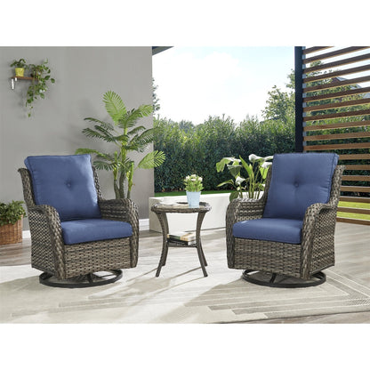 Ensemble de 3 chaises pivotantes à bascule en rotin et osier Gymojoy avec table