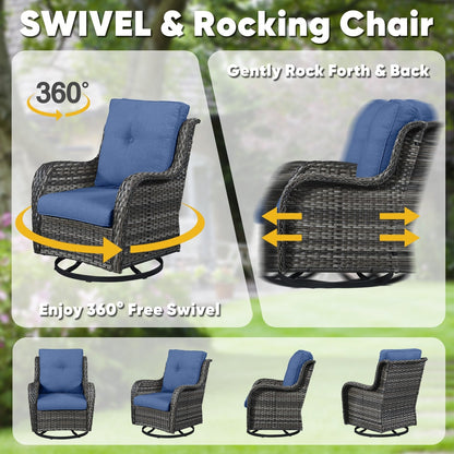 Ensemble de 3 chaises pivotantes à bascule en rotin et osier Gymojoy avec table