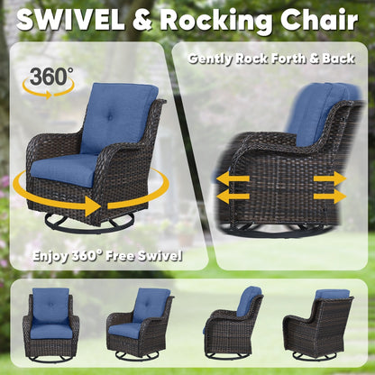 Ensemble de 3 chaises pivotantes à bascule en rotin et osier Gymojoy avec table