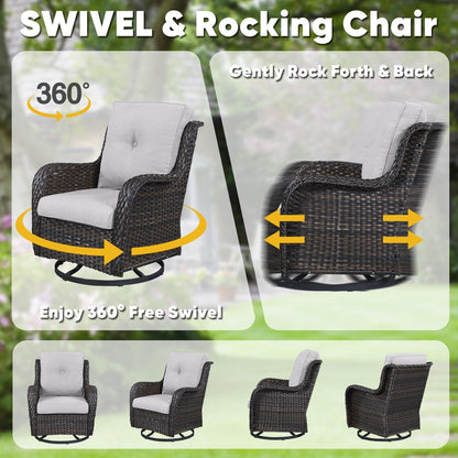 Ensemble de 3 chaises pivotantes à bascule en rotin et osier Gymojoy avec table