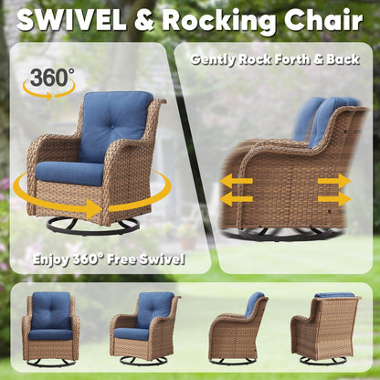 Ensemble de 3 chaises pivotantes à bascule en rotin et osier Gymojoy avec table