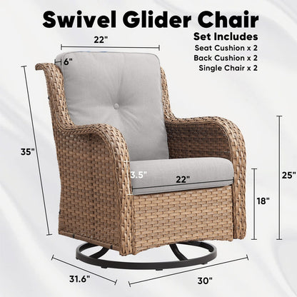 Ensemble de 3 chaises pivotantes à bascule en rotin et osier Gymojoy avec table