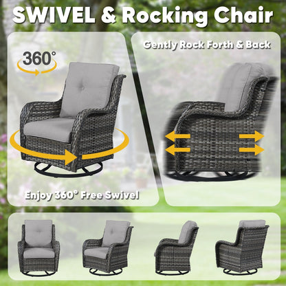 Ensemble de 3 chaises pivotantes à bascule en rotin et osier Gymojoy avec table