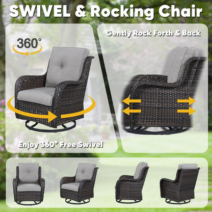 Ensemble de 3 chaises pivotantes à bascule en rotin et osier Gymojoy avec table