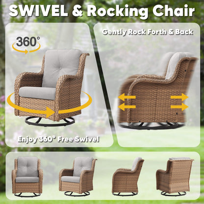 Ensemble de 3 chaises pivotantes à bascule en rotin et osier Gymojoy avec table