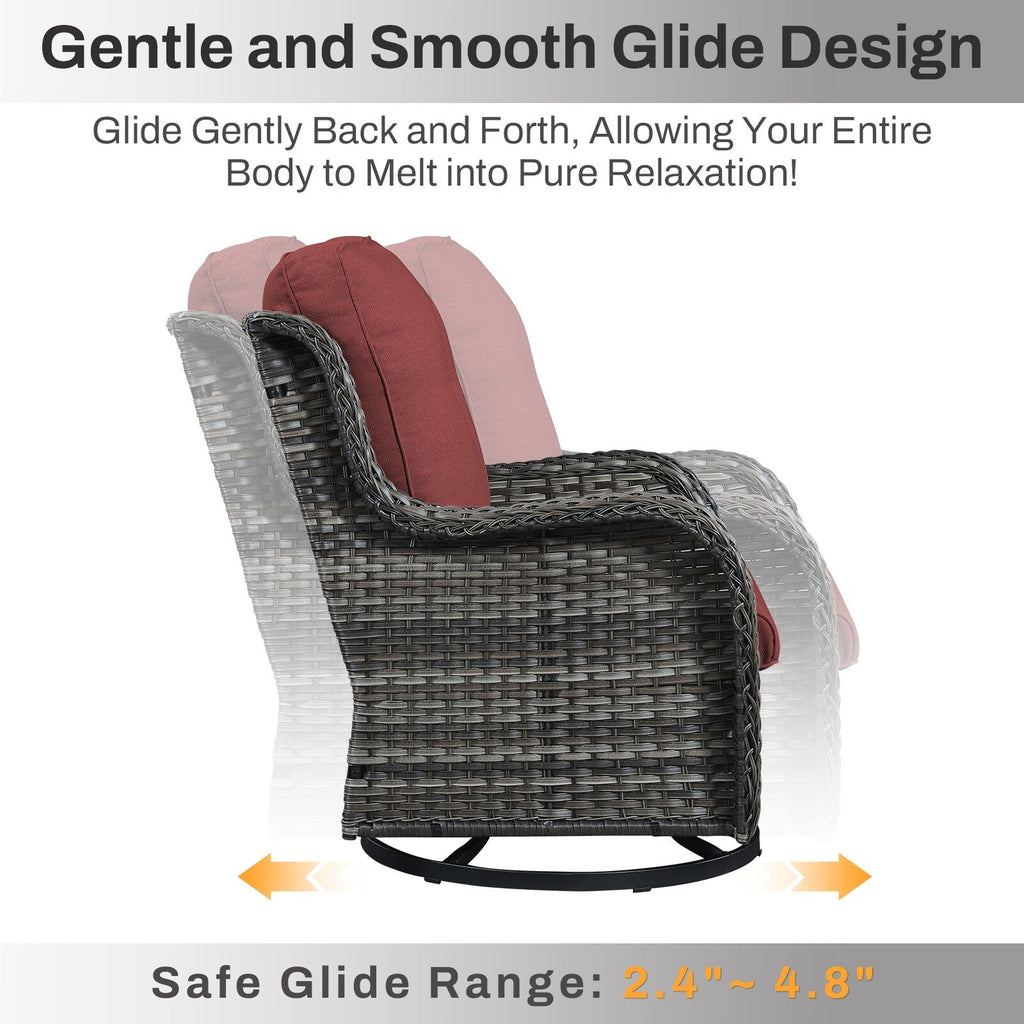 Ensemble de mobilier d'extérieur Gymojoy 4 pièces, 2 fauteuils pivotants, un canapé 3 places et une table avec foyer de 55 000 BTU