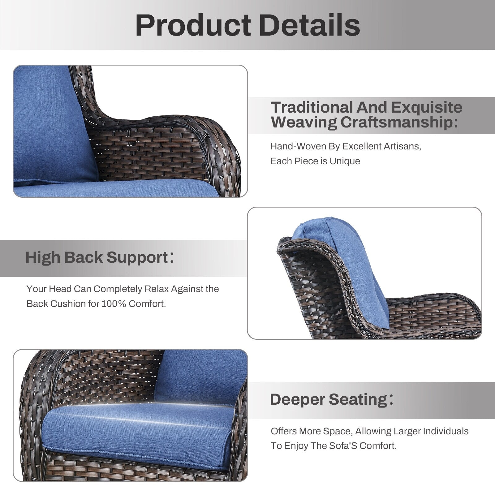 Ensemble de mobilier d'extérieur Gymojoy 4 pièces, 2 fauteuils pivotants, un canapé 3 places et une table avec foyer de 55 000 BTU