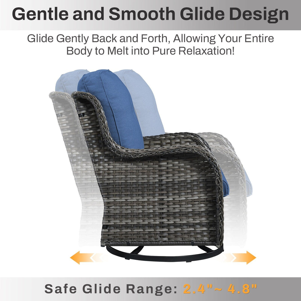 Ensemble de mobilier d'extérieur Gymojoy 4 pièces, 2 fauteuils pivotants, un canapé 3 places et une table avec foyer de 55 000 BTU