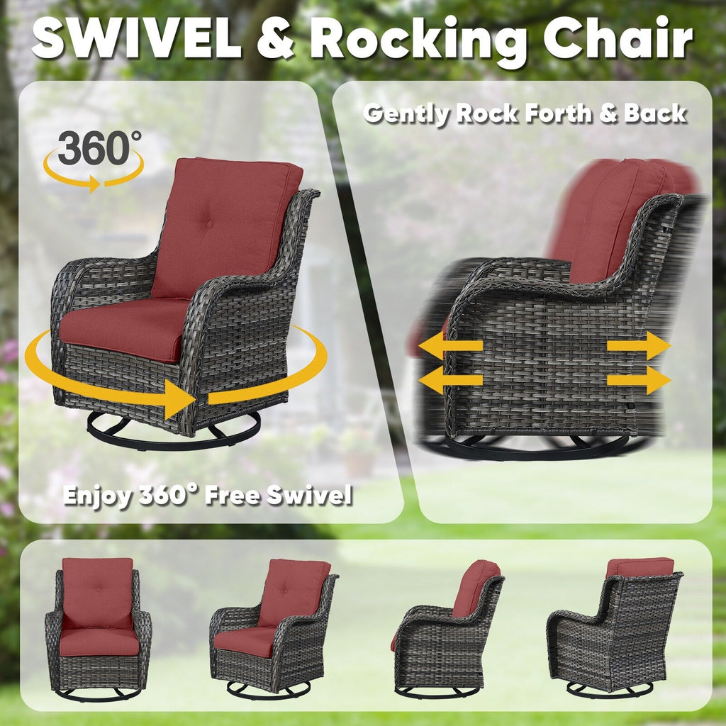 Ensemble de 3 chaises pivotantes et table d'extérieur en osier et acier Gymojoy