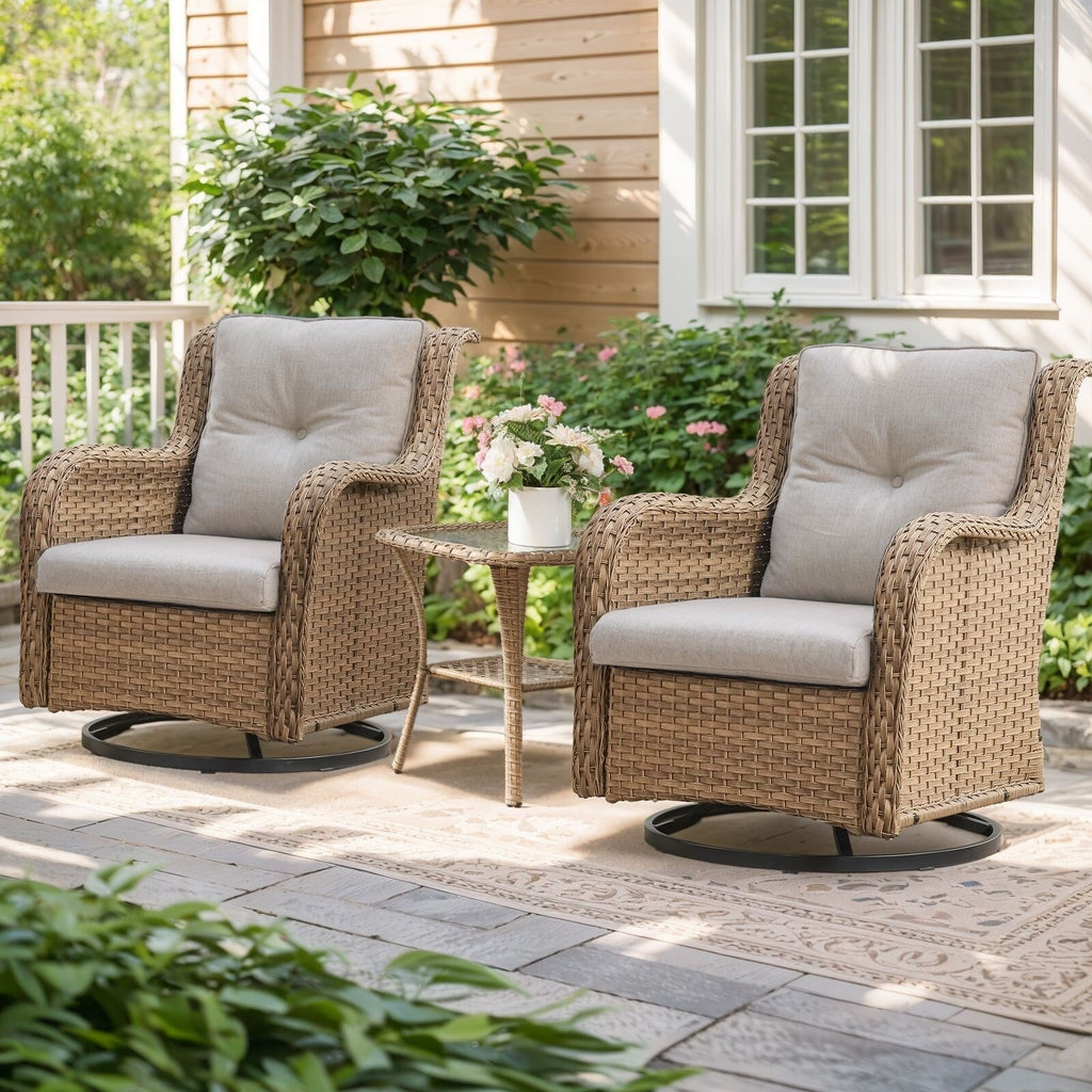 Ensemble de 3 chaises pivotantes et table d'extérieur en osier et acier Gymojoy