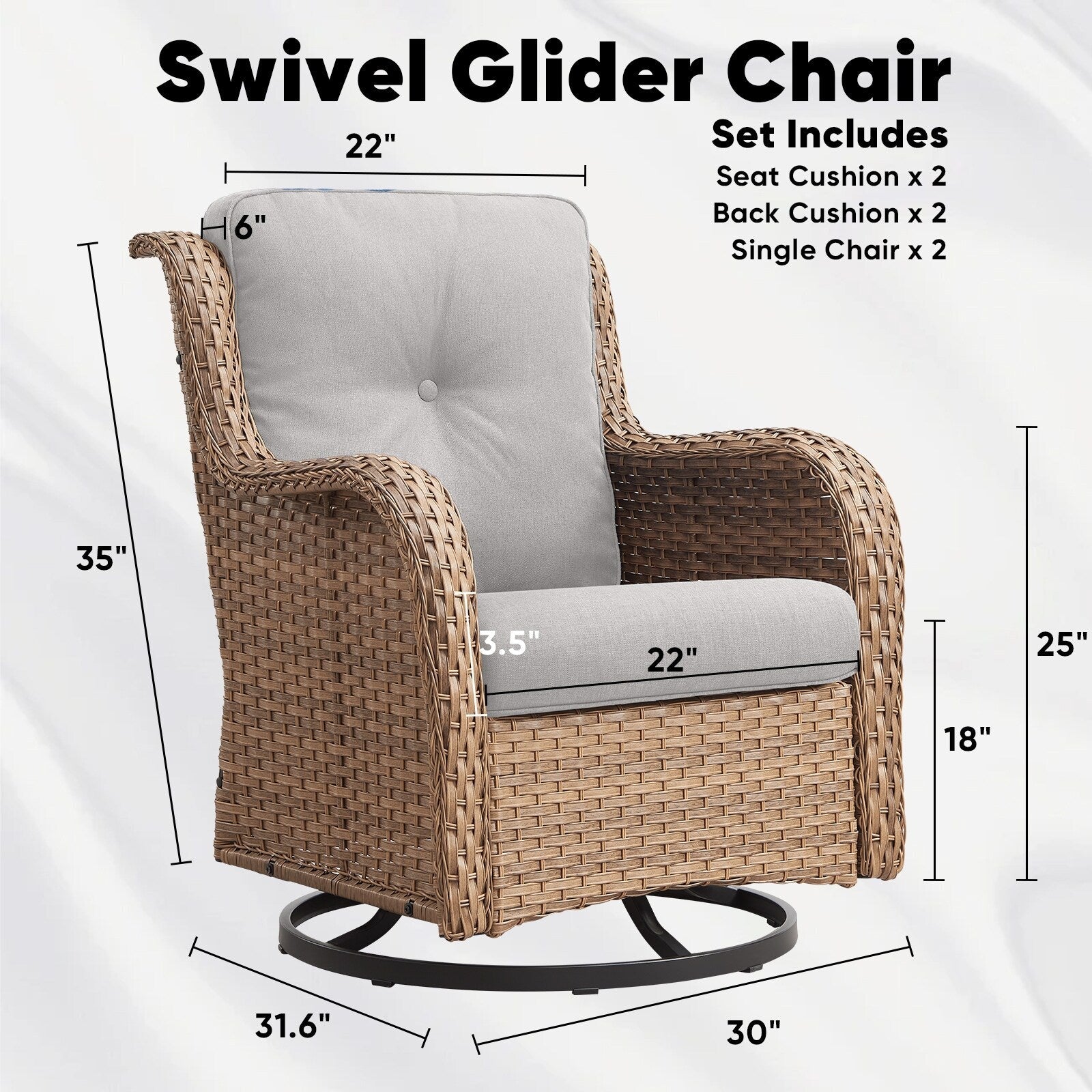 Ensemble de 3 chaises pivotantes et table d'extérieur en osier et acier Gymojoy