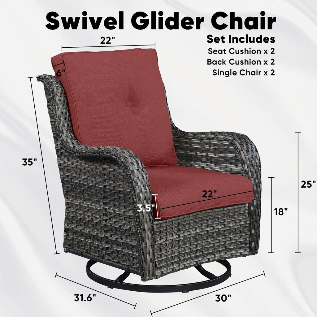 Ensemble de 3 chaises pivotantes et table d'extérieur en osier et acier Gymojoy