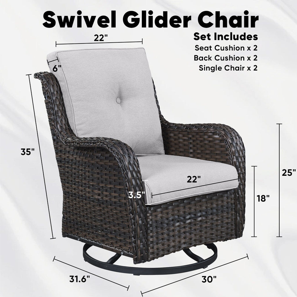 Ensemble de 3 chaises pivotantes et table d'extérieur en osier et acier Gymojoy