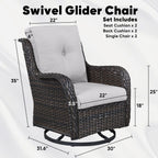 Ensemble de 3 chaises pivotantes et table d'extérieur en osier et acier Gymojoy