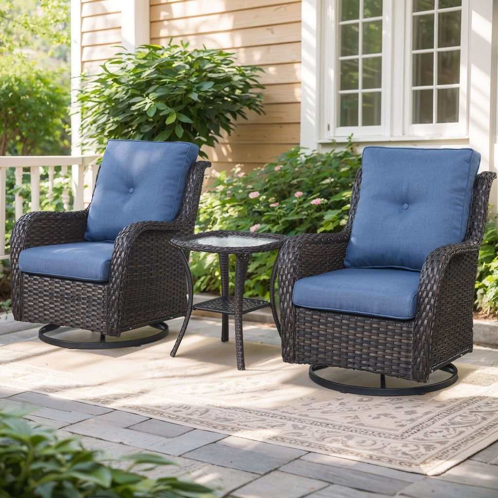 Ensemble de 3 chaises pivotantes et table d'extérieur en osier et acier Gymojoy