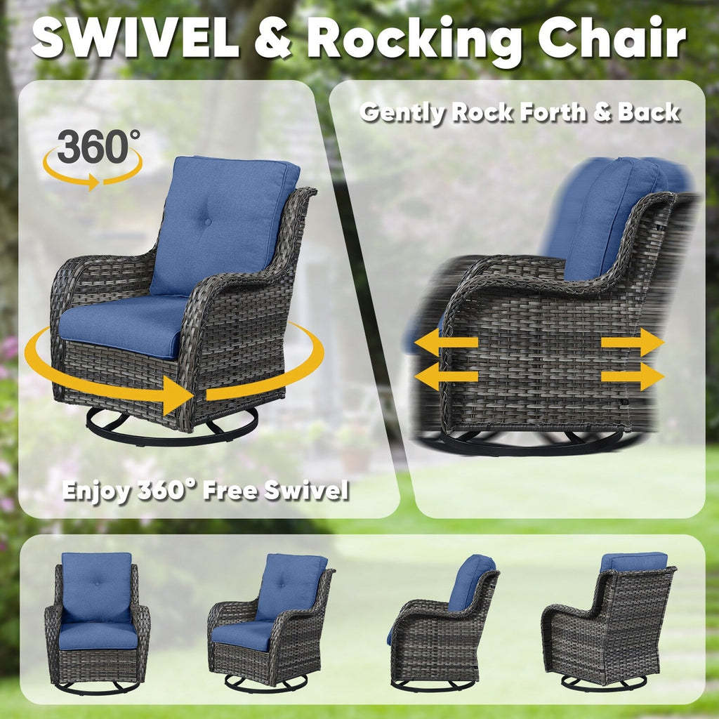 Ensemble de 3 chaises pivotantes et table d'extérieur en osier et acier Gymojoy