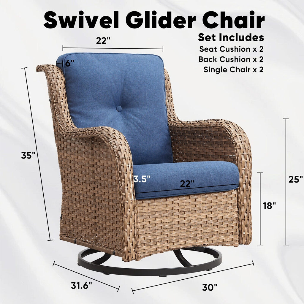 Ensemble de 3 chaises pivotantes et table d'extérieur en osier et acier Gymojoy