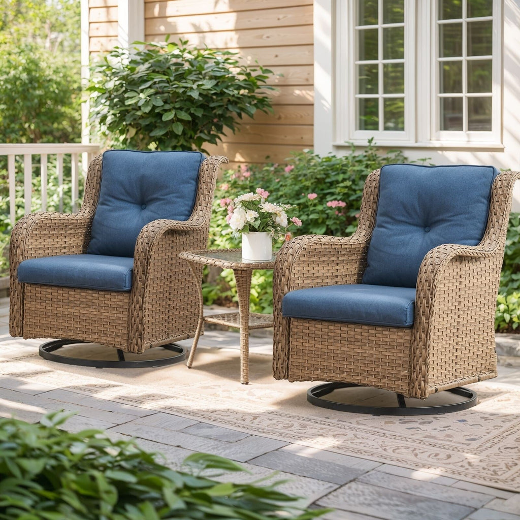 Ensemble de 3 chaises pivotantes et table d'extérieur en osier et acier Gymojoy