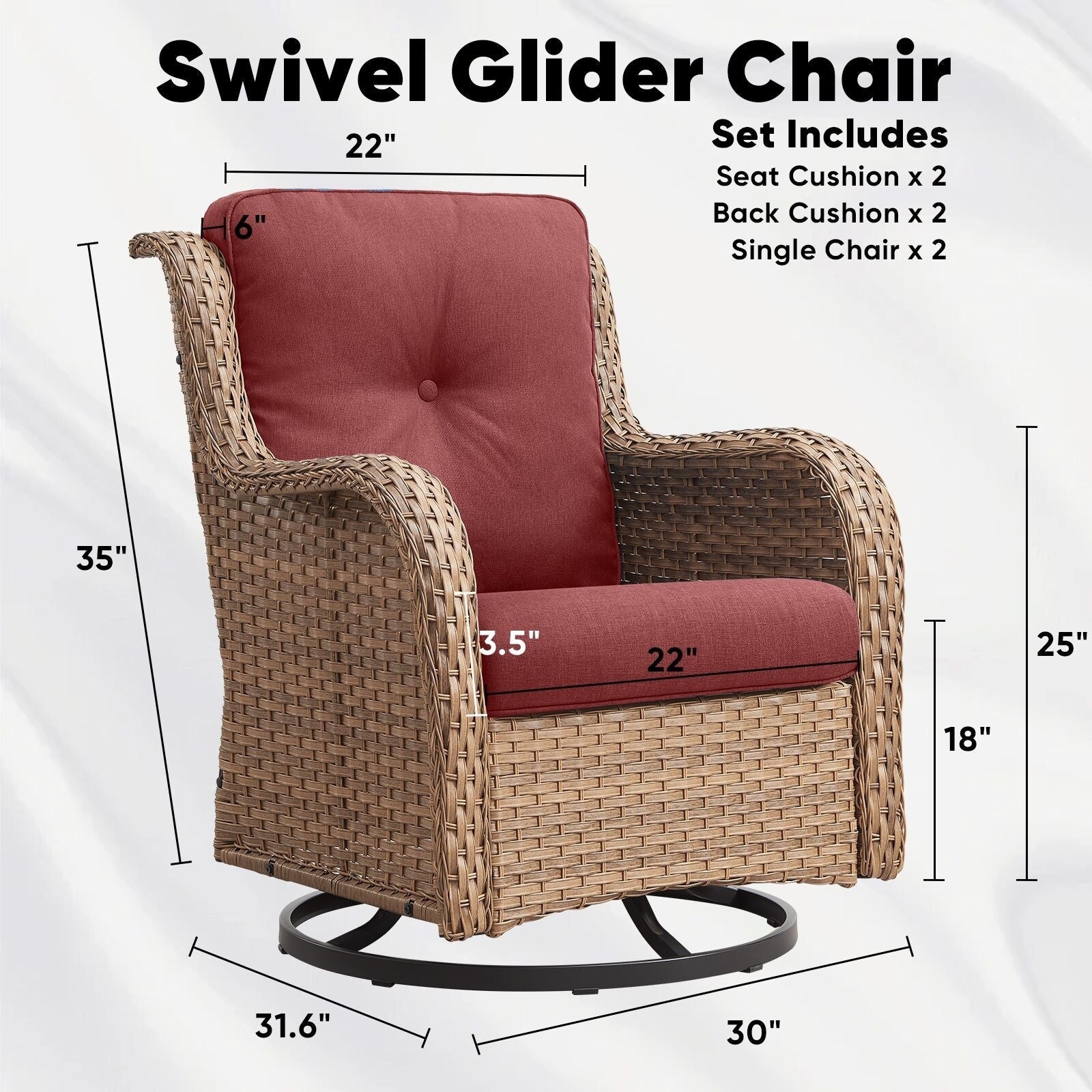 Ensemble de 3 chaises pivotantes et table d'extérieur en osier et acier Gymojoy