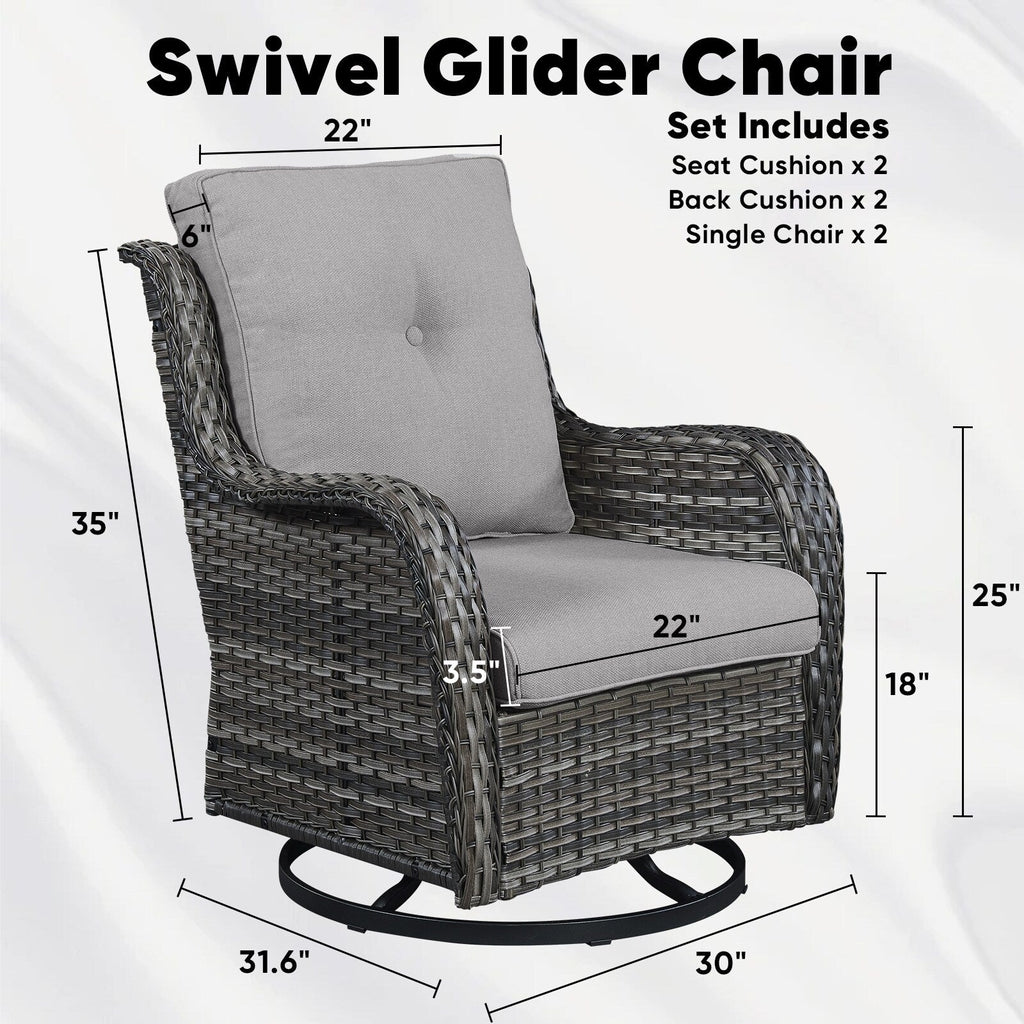 Ensemble de 3 chaises pivotantes et table d'extérieur en osier et acier Gymojoy