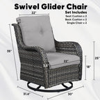 Ensemble de 3 chaises pivotantes et table d'extérieur en osier et acier Gymojoy