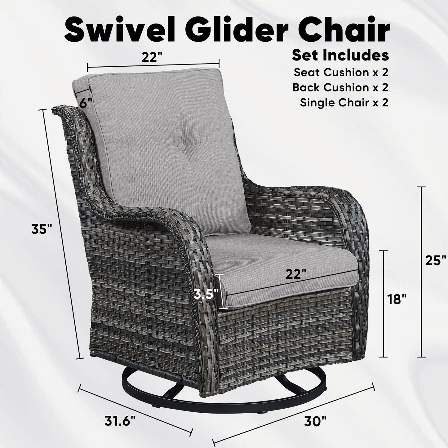 Ensemble de 3 chaises pivotantes et table d'extérieur en osier et acier Gymojoy