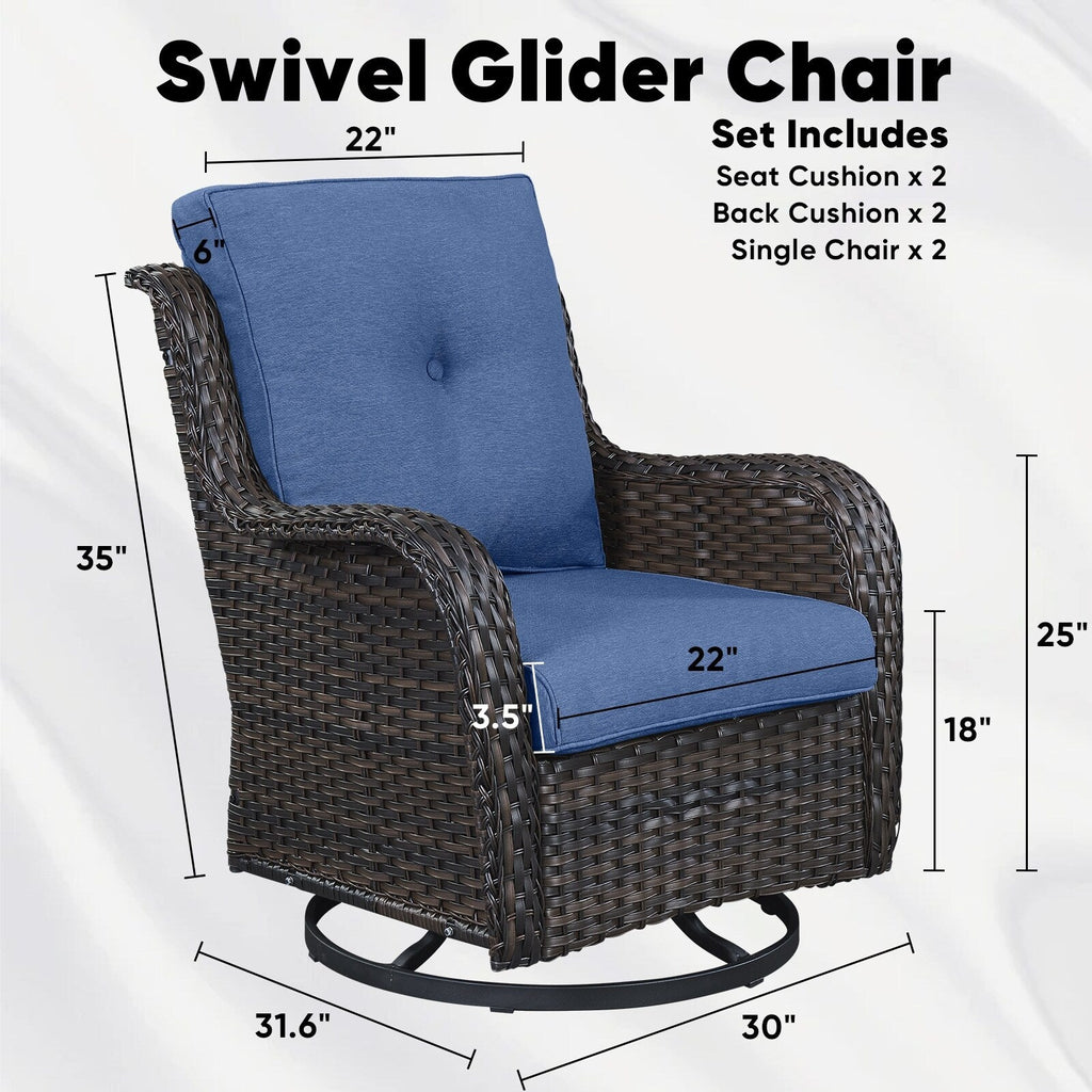 Ensemble de 3 chaises pivotantes et table d'extérieur en osier et acier Gymojoy