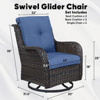 Ensemble de 3 chaises pivotantes et table d'extérieur en osier et acier Gymojoy