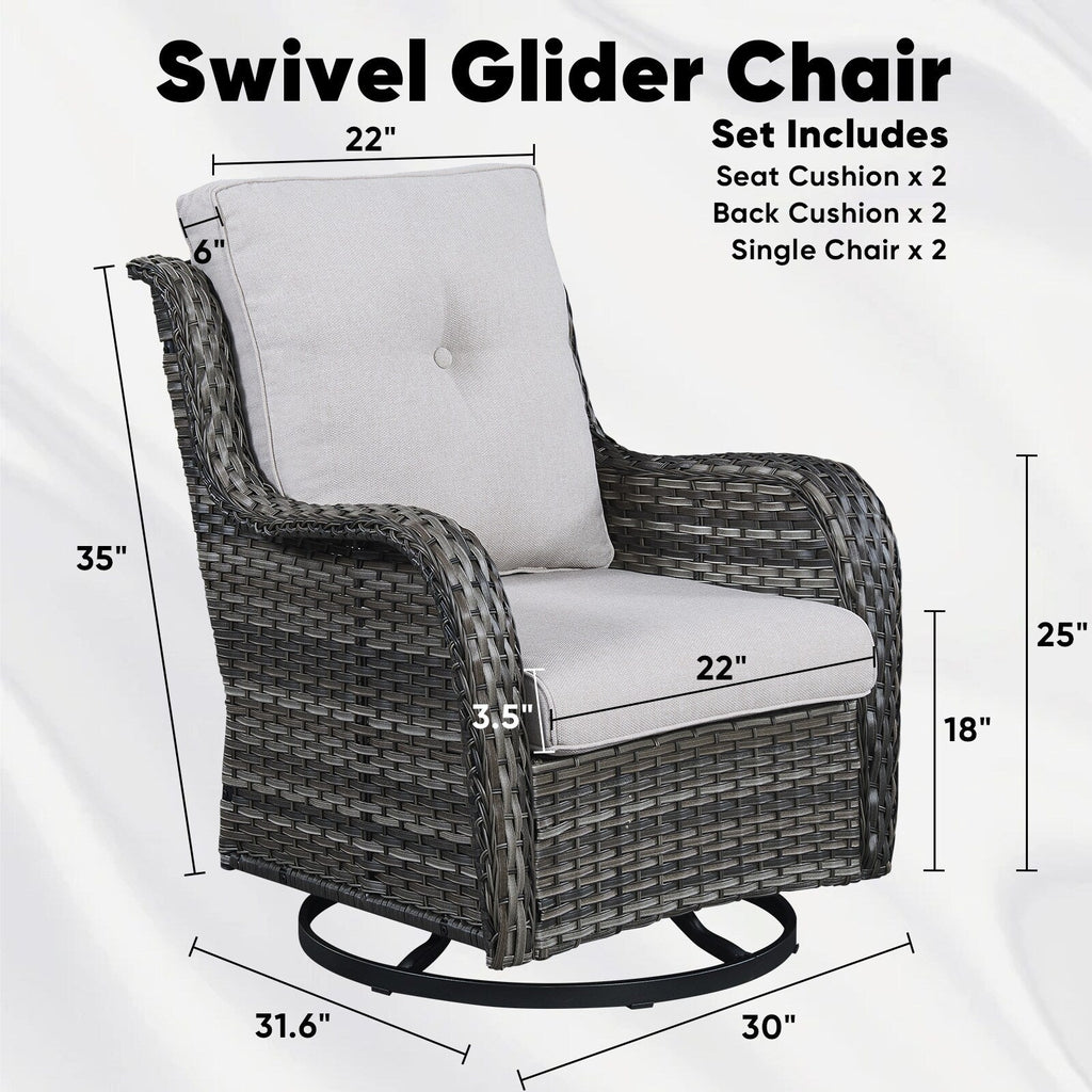 Ensemble de 3 chaises pivotantes et table d'extérieur en osier et acier Gymojoy