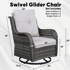 Ensemble de 3 chaises pivotantes et table d'extérieur en osier et acier Gymojoy