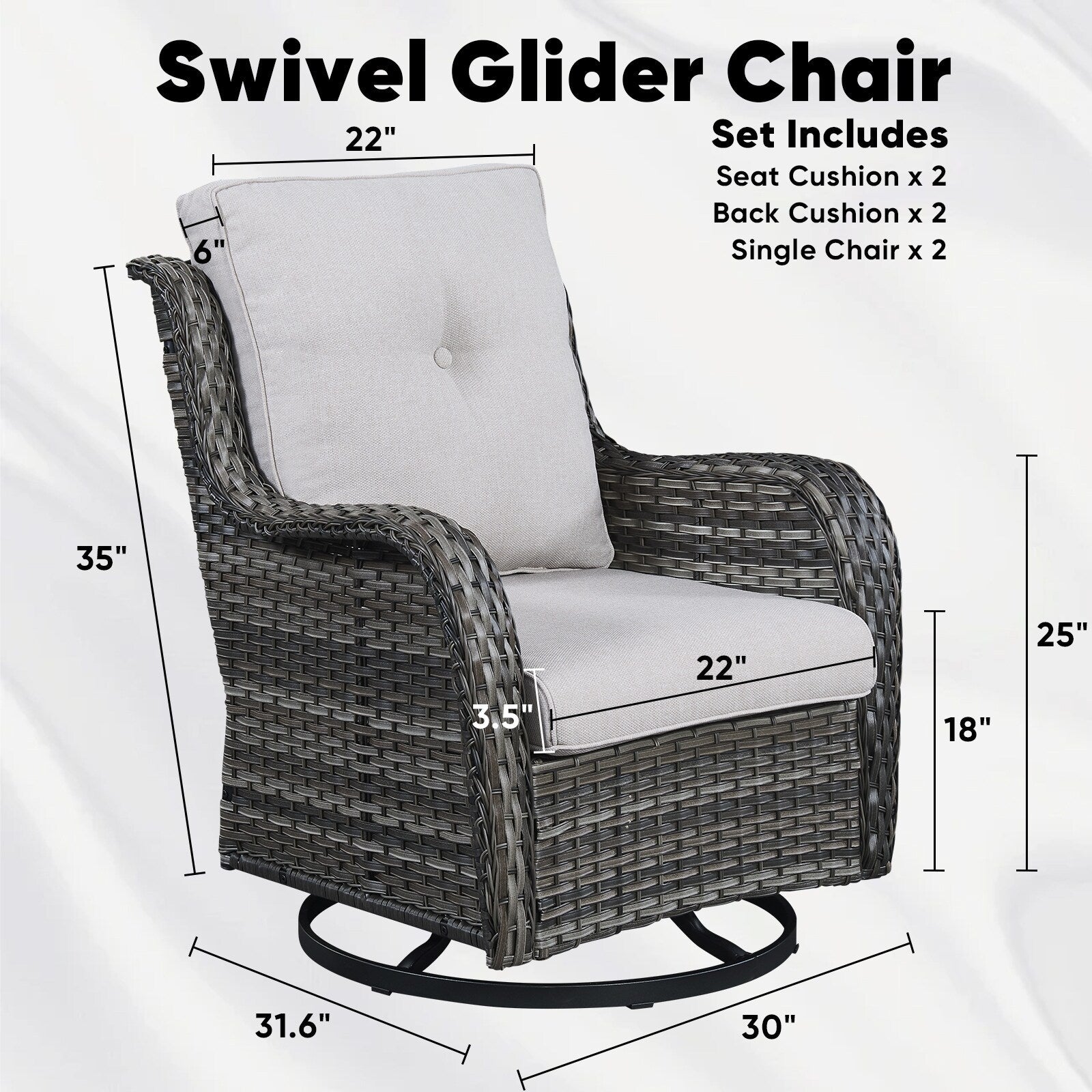 Ensemble de 3 chaises pivotantes et table d'extérieur en osier et acier Gymojoy